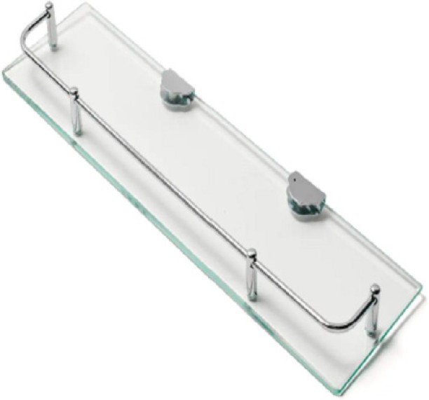 WOODLY Glass Shelf, Stainless Steel, 400mm x 110mm x 6mm Glass, Stainless Steel Rack Shelf For  Bathroom