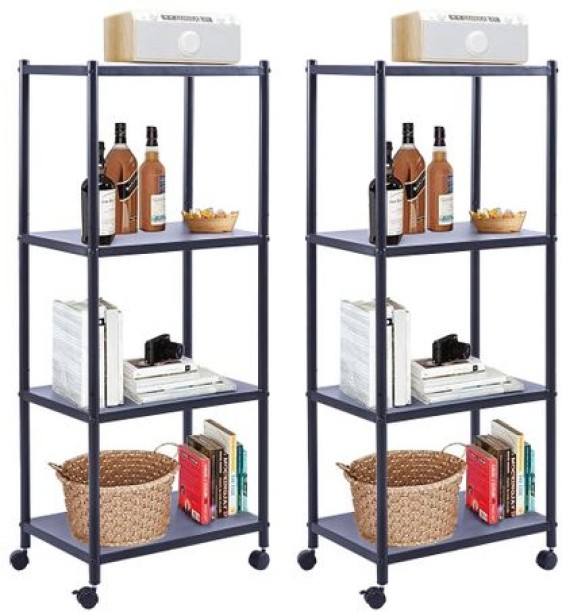 top sale trader 4-Tier Storage Shelves Adjustable Standing Metal Rack with Wheels Set of 2 Steel Organizer Kitchen Rack