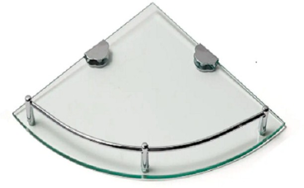 WOODLY Corner Shelf, Glass, Stainless Steel, 240mm x 240mm x 6mm Glass, Stainless Steel Rack Shelf For  Living Room & Bedroom