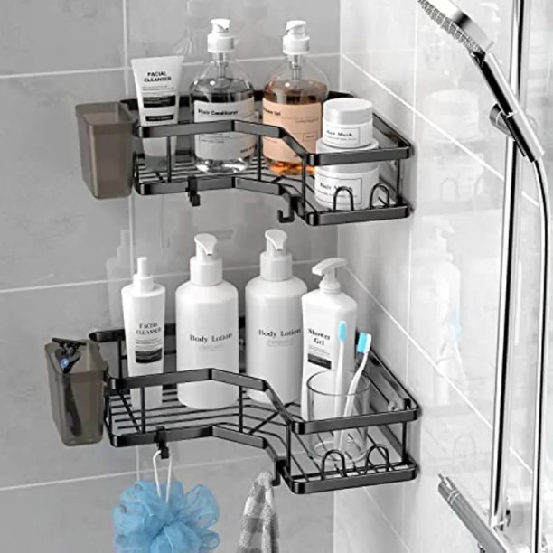 WOODLY 2 Corner Shower Caddy Steel Rack Shelf