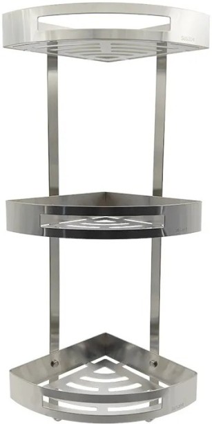 Generic F23-5-12 3-Tier Silver Bathroom Corner Wall Aluminium Rack Shelf