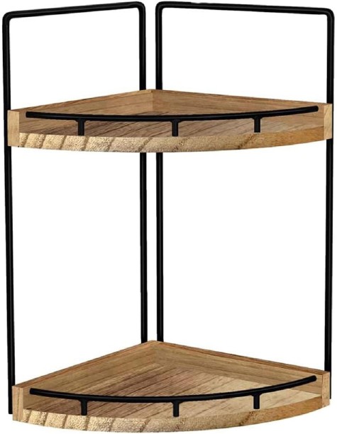 Cart In Mart 2-Tier Vanity Wood Corner Shelf Corner Shelf Wooden, Iron Rack Shelf