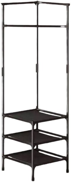 WOODLY Coat Rack with Shoe Storage 3-Tier Coat & Hat Corner Rack - Black Plastic Rack Shelf For  Living Room & Bedroom