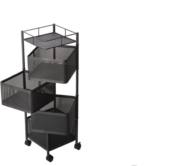 Generic Kitchen Storage 4 Rack layer Storage Basket with Wheels Aluminium Rack Shelf