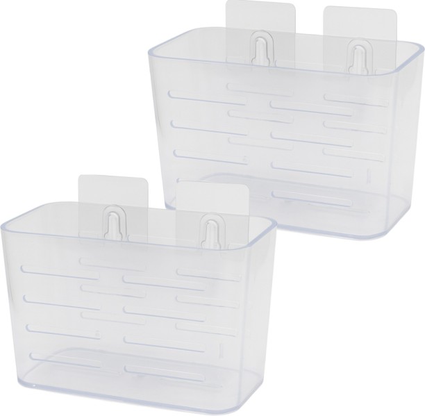 Bathlux Bathroom Storage Rack Wall Mounted Organizer Clear 2 Pack - 9.5x18x12cm Plastic Rack Shelf