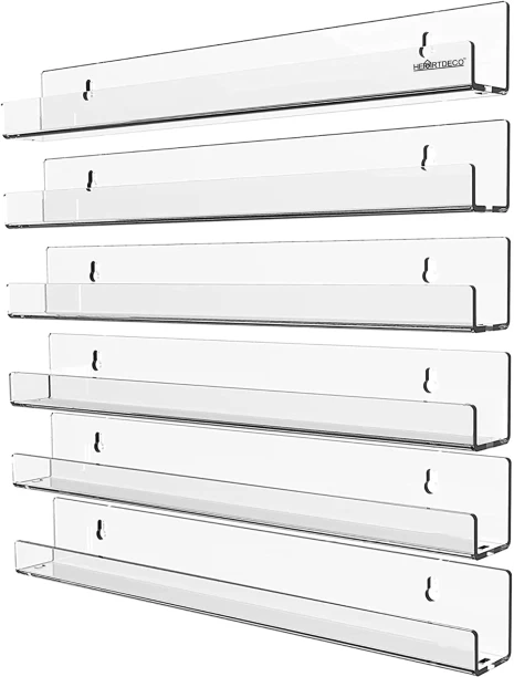 Heartdeco 6 Pack Wall Mounted Clear Acrylic Display Shelf Acrylic Rack Shelf For  Living Room & Bedroom