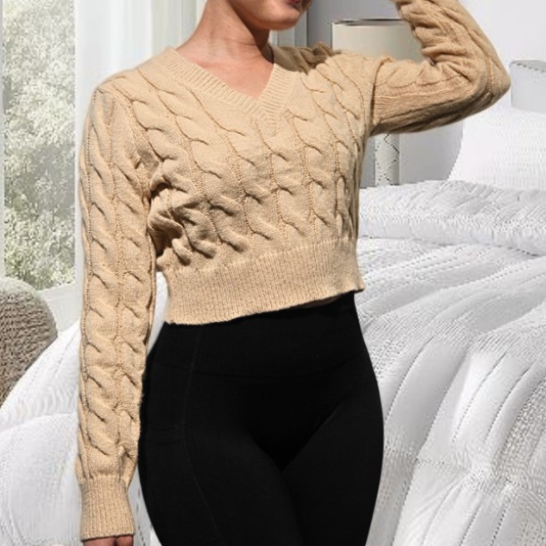 Missy Missi Geometric Print V Neck Fleece Women Sweater