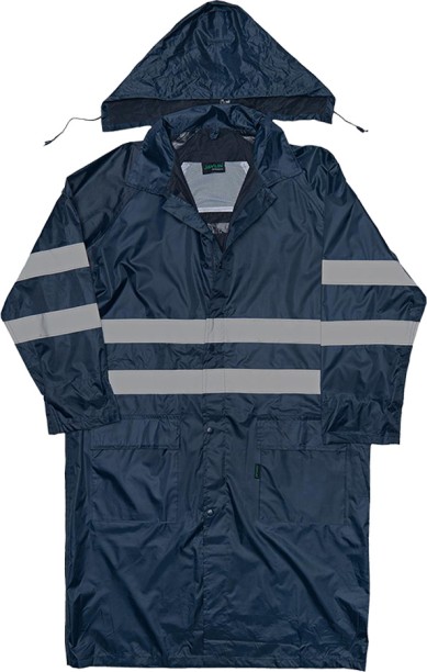 Javlin Reflective Polyester PVC Calf Length Rain Coat Navy Small Solid Unisex Raincoat