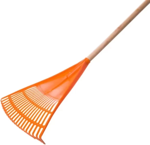 Generic Plastic Orange Leaf Wooden Handle Garden Rake