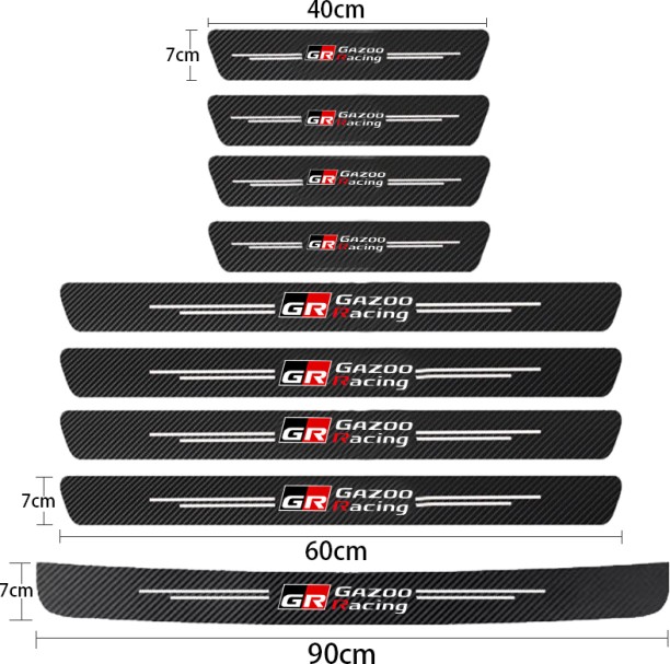 Max (9PCS For GR) GR Sport Carbon Fiber Car Door Threshold Sill Protector Sticker For Toyota GR Gazoo 7 cm x 90 cm Multicolour Reflective Tape