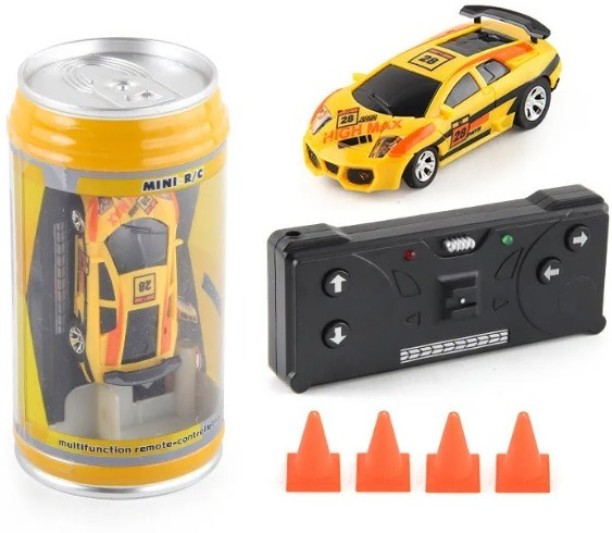 Umlozi Mini Soda Can size, RC Car, Pocket Car Toy with LED Lights - Yellow