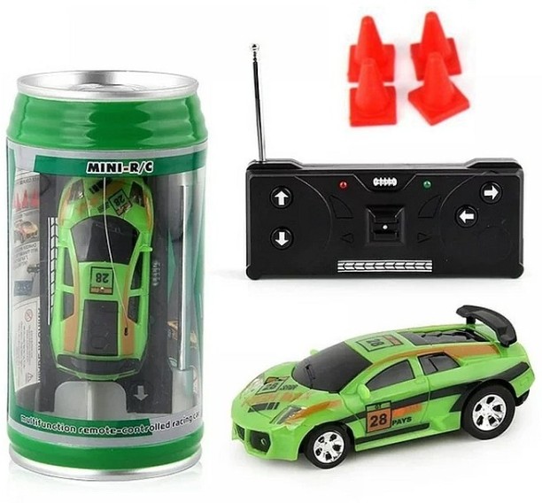 Umlozi Mini Soda Can size, RC Car, Pocket Car Toy with LED Lights - Green