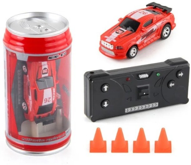 Umlozi Mini Soda Can size, RC Car, Pocket Car Toy with LED Lights - Red