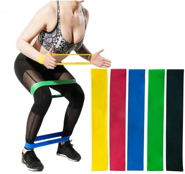 Generic Risistant Exercise Rubber Bands 5pcs Loop Elastic Bands with Dual-Sided Ab Sliders, for Stretching, Physical Therapy, Squats, Legs, Buttocks, and Strength Training Resistance Band