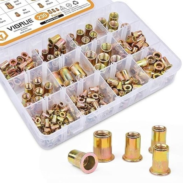 P. Concepts 10-24 1/4"-20 5/16"-18 3/8"-16 Carbon Rivet Nuts Assortment Kit, Carbon Steel Rivet