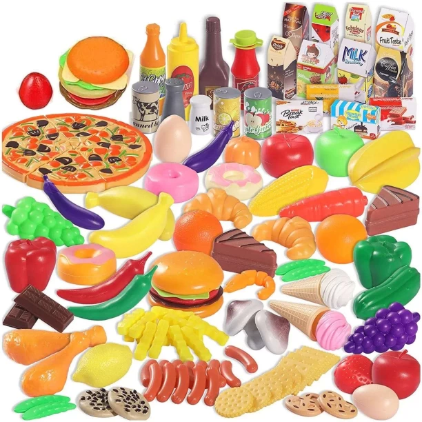 Cart In Mart Fruit Vegetable Fast Food Set Toys - 158 Pieces Role Play Toy