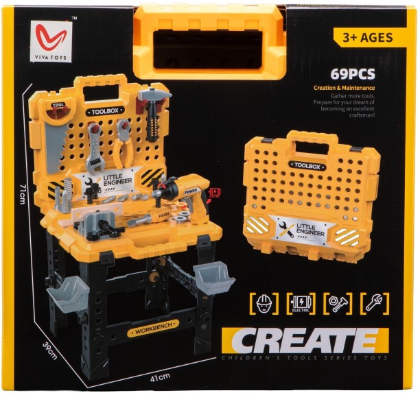 Viva Tool Table Set with Battery Operated Mini Screwdriver Role Play Toy