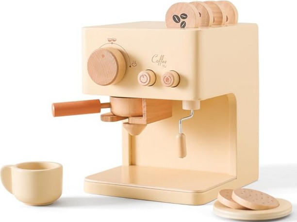 Treasure Toys Kids Wooden Coffee Machine Toy Set - Brown Role Play Toy