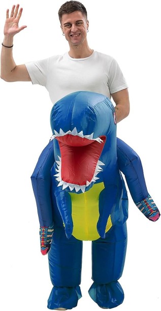 Umlozi Blue Riding A Dinosaur Suit With Automatic Battery Air Inflator For Adults Role Play Toy