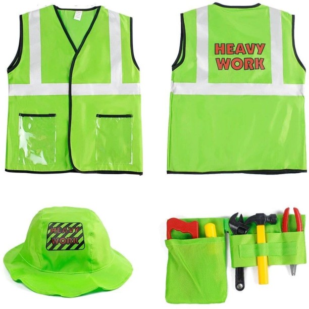 Lesheng Construction Worker Role Play Costume Set with Tools - Green Role Play Toy
