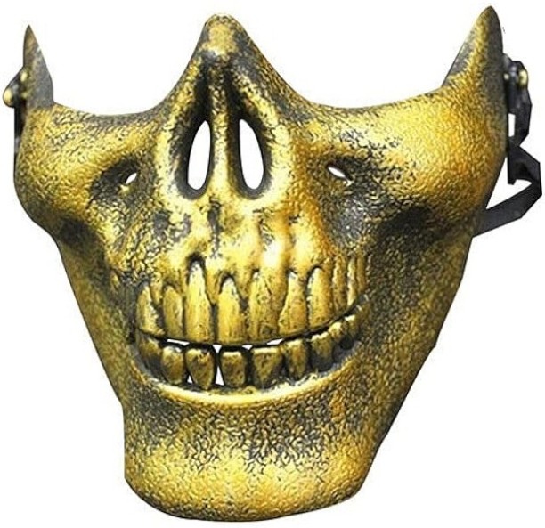 Umlozi Half Skeleton Face Dress Up Mask For Adults - Halloween - Gold Role Play Toy