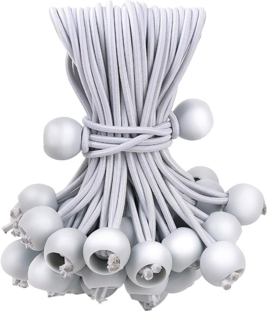 ALANES 50 Pieces Bungee Cords with Ball for Outdoor Canopy Tents Shelter - White Rubber Band