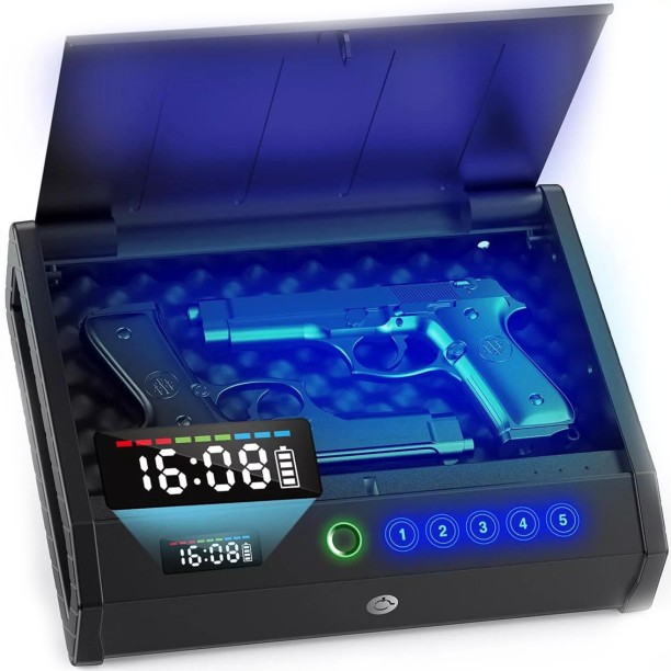 URBANCHIC Gun Safe, Biometric Safes for Pistols with LCD Display of Time Battery Safe Locker