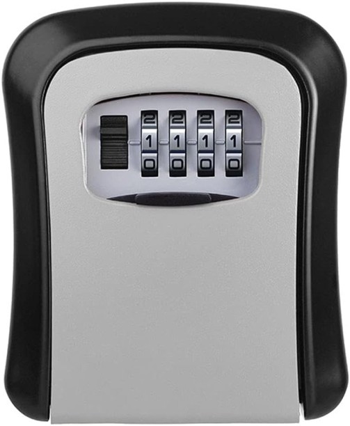 P Concepts Aluminum Alloy Password Box Wall Mounted Key Lock Box 4 Digit Code Combination Key Storage Lock Box for Realtor Construction Indoor Outdoor Room Escape - Grey Safe Locker