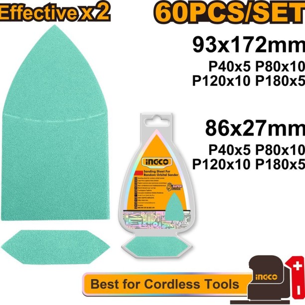 Ingco Sand Sheet 60Pc P40/80/120/180 172Mm For CPSL2014 Aluminium Oxide Sandpaper