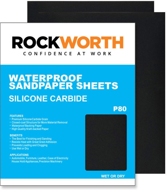 Rockworth Water Paper Sheets - P80 (50 Pack) Silicon Carbide Sandpaper