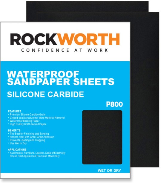 Rockworth Water Paper Sheets - P800 (50 Pack) Silicon Carbide Sandpaper