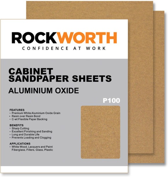 Rockworth Cabinet Sanding Sheets - P100 (50 Pack) Aluminium Oxide Sandpaper