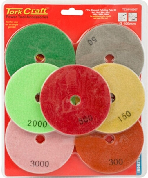 Tork Craft Set Of 7 Diamond Wet Polishing Pads 100mm Ceramic Sandpaper