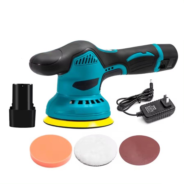 WOODLY Cordless Car Buffer Polisher Kit – 12V 2A with 2 Batteries, 8-Speed 2500–6600 OPM Waxing & Sanding Machine for Car Detailing 5 inch Random Orbital Sander