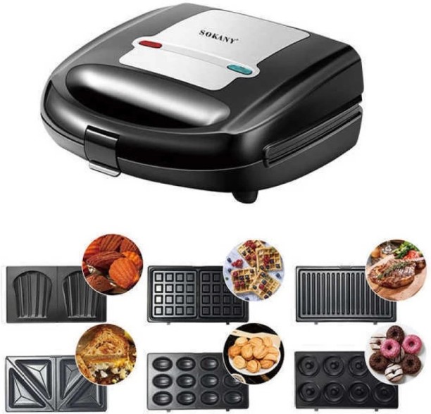 Sokany 750W 6 in 1 Interchangeable Non-Stick Plate Sandwich Maker Electric Grill, Waffle