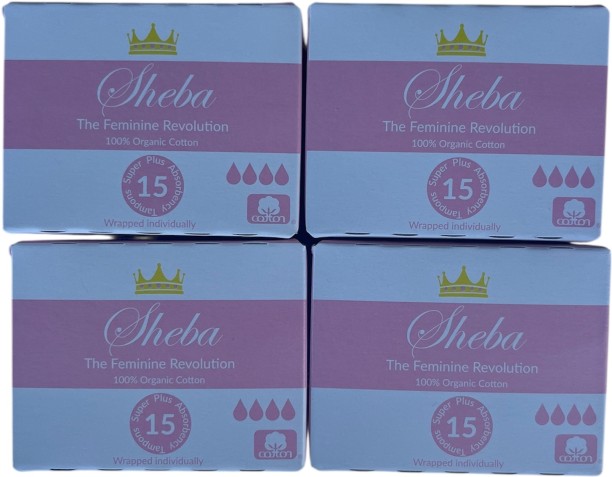 Sheba Feminine 4 x Super Plus Organic Cotton and Biodegradable Tampons- Super Plus Absorbency 4 Piece L/XLsize Sanitary Pad