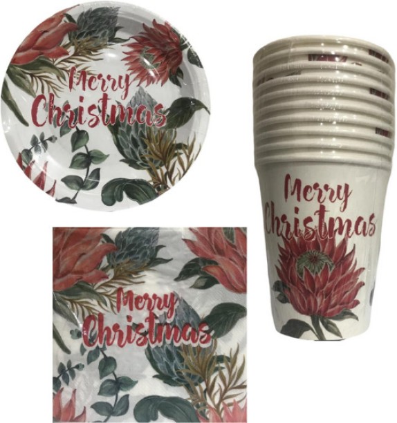 Buzz Fire Protea Christmas Themed Paper Plates, Cups and Serviette Set Plate Serving Set