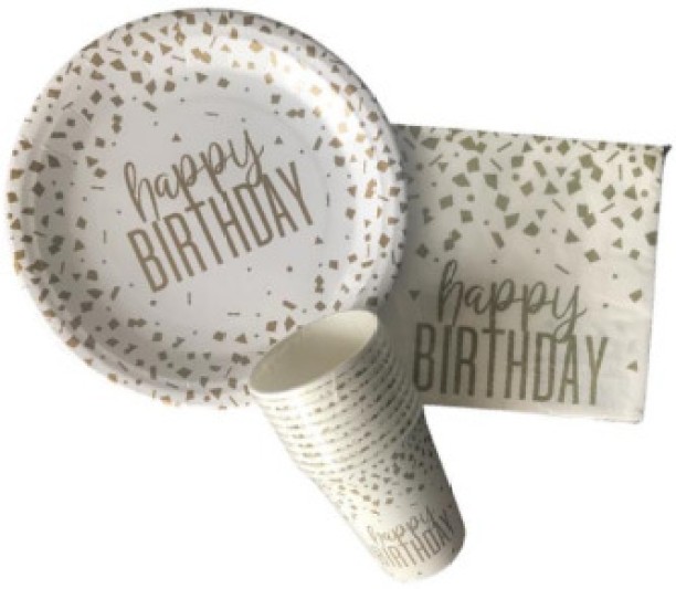 Buzz Fire Happy Birthday Themed 3 pack - Paper plates, Paper cups, Serviettes Container Serving Set