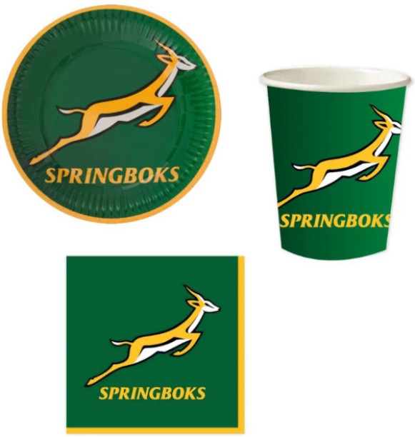 Buzz Fire Springboks Themed Paper Plates, Cups and Serviette Set Plate Serving Set