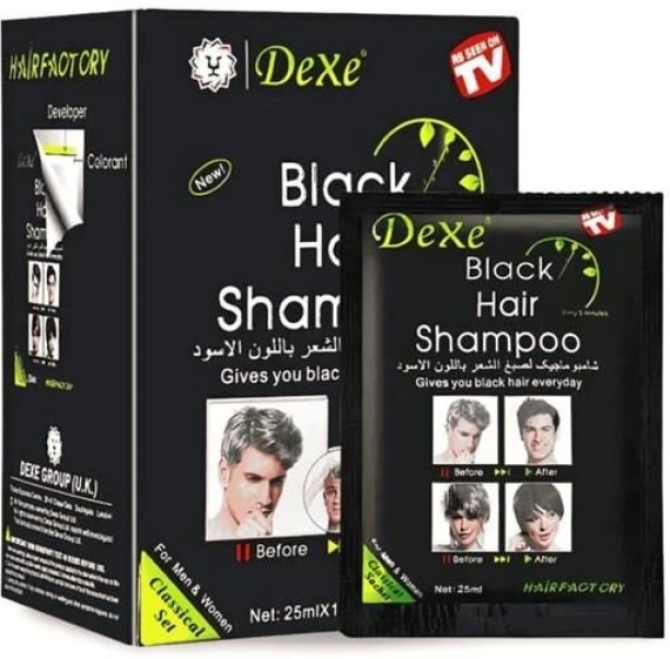 Dexe Black Hair Shampoo Dye (25ml x 10) , Black