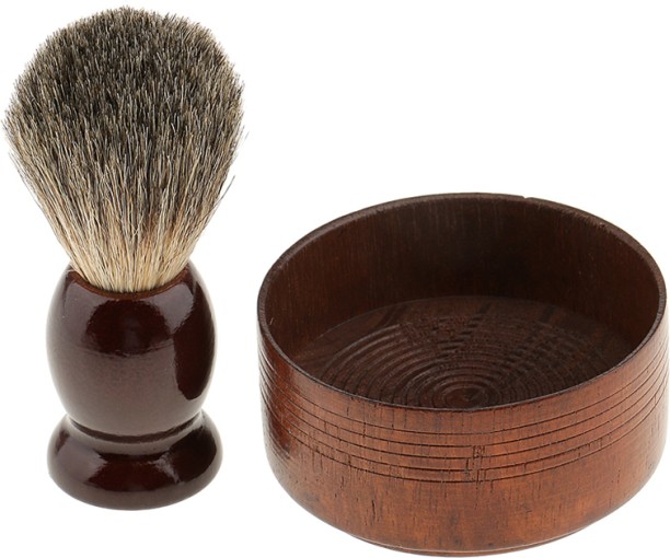 ALANES Vintage Wooden Mens Cream Soap Bowl and Shaving Brush Set Men