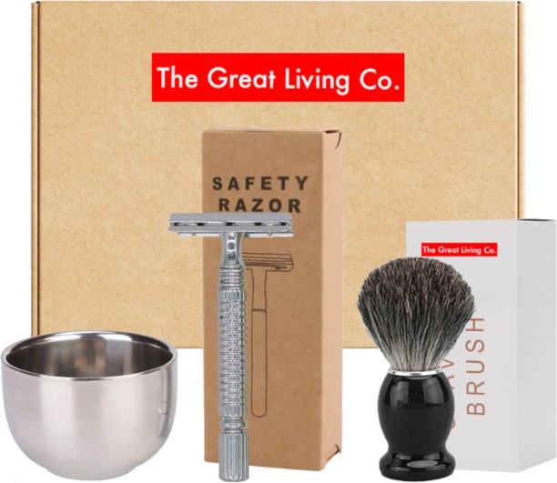 The Great Living Co. Gentlemen Gift Box - Ultimate 3-1 Wet Shaving Kit.Perfect Gift For Your Man Men
