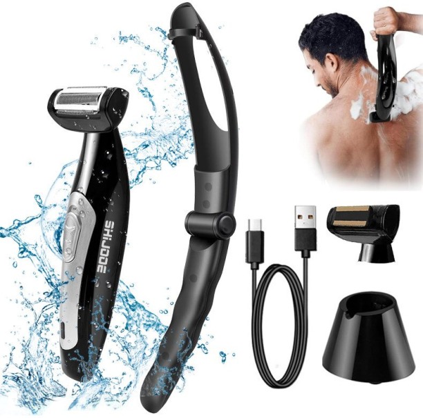 Bloo Electric razor, for back and body, with telescopic handle, suitable for wet and dry use, 150° adjustable, wireless, easy to clean, click-on operation, IPX7 waterproof Men