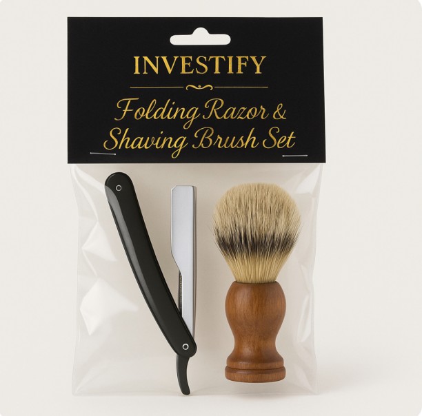 Investify Barber Folding Razor and Saving Brush Set Men