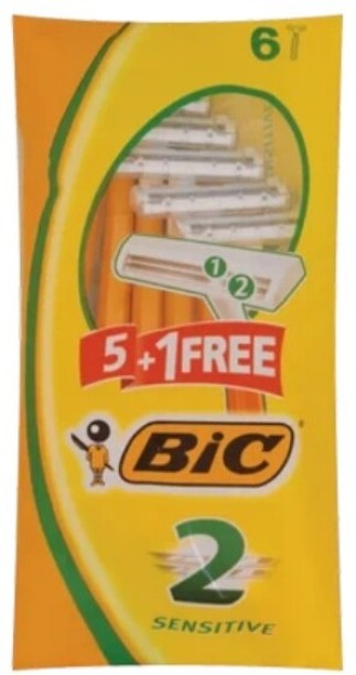 Bic 2 Sensitive Men's Disposable Razors Pouch 5 Pack +1 Free Men