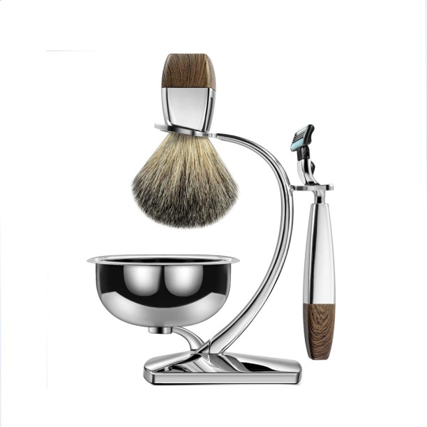 ALANES Luxury 4 in 1 Manual Safety Razor Brush Soap Bowl with Stand Shaving Kit Men