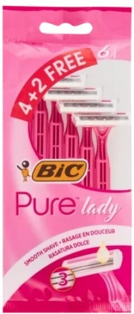 Bic Pure 3 Lady Women's Disposable Razors Pouch 4 Pack + 2 Free Women