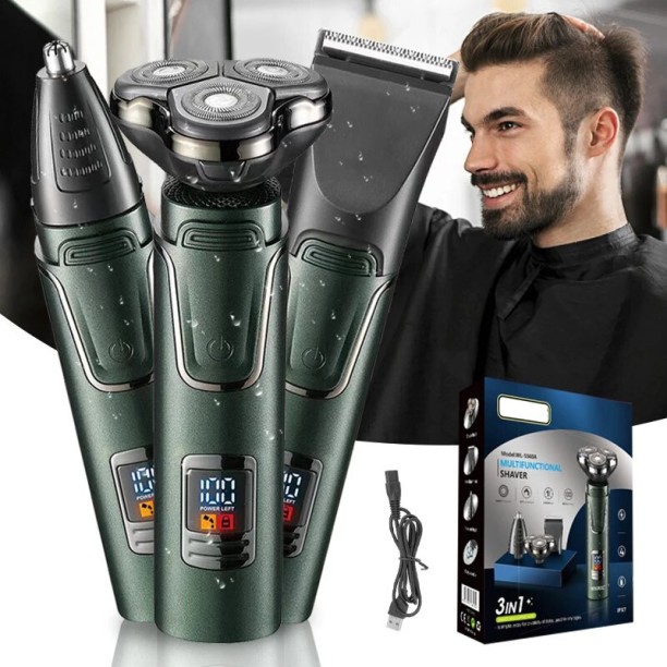 Bloo Trimmer and razor, 3-in-1 razor, professional type, portable, multi-functional three-in-one, IPX7 protection, stainless steel blade Men