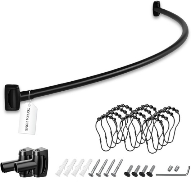 Topika Adjustable Shower Curtain Rod Curved Black 120-180cm, Wall-Mount Grab Bar