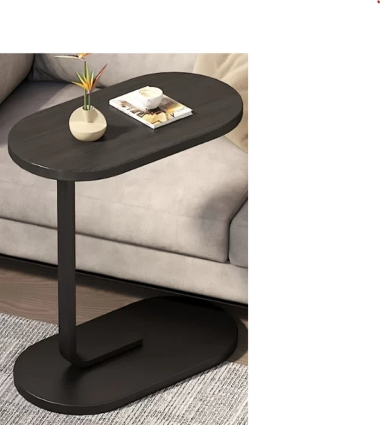 Generic Portable C- Shaped Metal End Table Solid Wood Side Table
